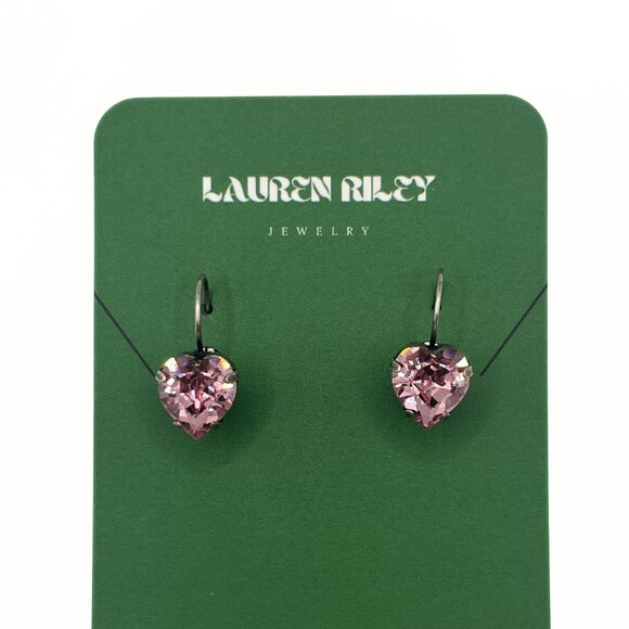 Swarovski Pink Crystal Drop Heart Earrings – Handmade & Antique Silver Plated - Picture 1 of 5
